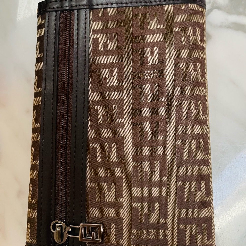 Fendi Brown and Cream Logo Wallet